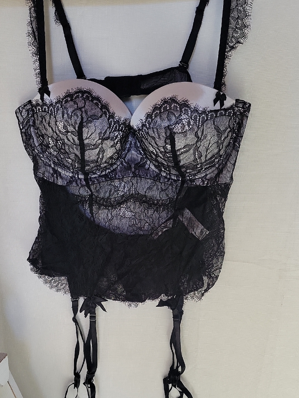Delicates Vintage Black Lace Bustier Corset Size L
